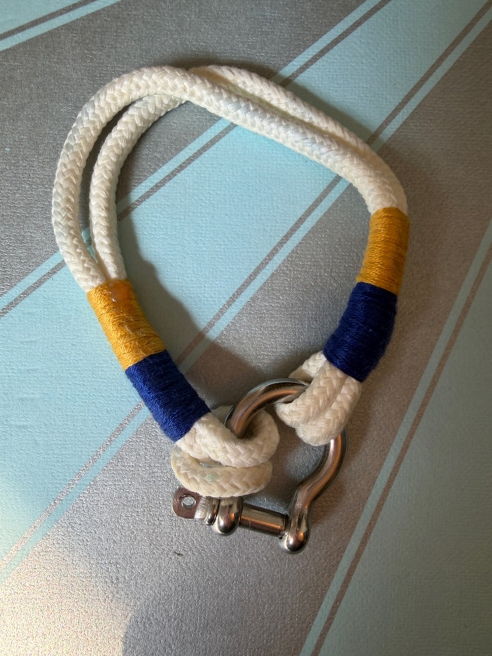 Nautical Rope Bracelet with Yellow & Navy Thread Wraps